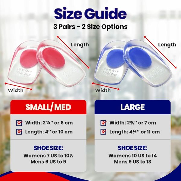 Gel Heel Cups Plantar Fasciitis Inserts,6 Pack,Silicone Heel Cup Pads for Bone Spurs Pain Relief Protectors of Your Sore or Bruised Feet Best Insole Gels Treatment (Small)