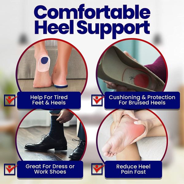 Gel Heel Cups Plantar Fasciitis Inserts,6 Pack,Silicone Heel Cup Pads for Bone Spurs Pain Relief Protectors of Your Sore or Bruised Feet Best Insole Gels Treatment (Small)