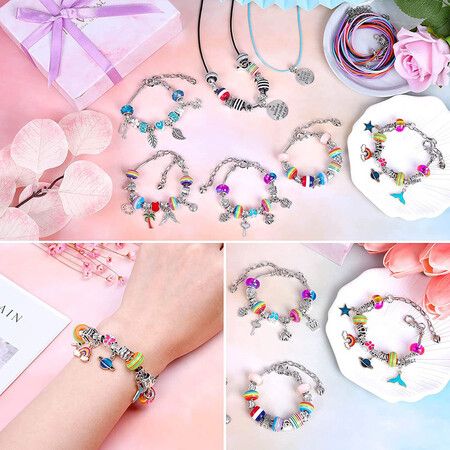 97 PCs Charm Bracelet Making Kit With Beads Jewelry Charms Bracelets for DIY Craft Jewelry Gift for Teen Girls