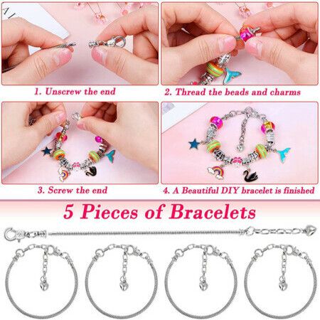 97 PCs Charm Bracelet Making Kit With Beads Jewelry Charms Bracelets for DIY Craft Jewelry Gift for Teen Girls