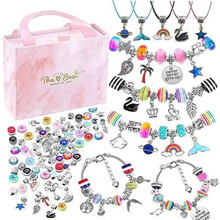 97 PCs Charm Bracelet Making Kit With Beads Jewelry Charms Bracelets for DIY Craft Jewelry Gift for Teen Girls