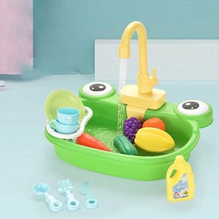 Automatic Children Simulation Kitchen Toys Cartoon Frog Sink Toy