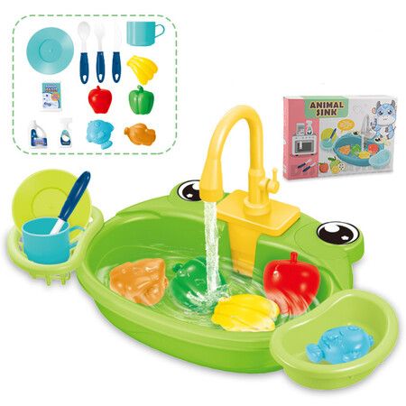 Automatic Children Simulation Kitchen Toys Cartoon Frog Sink Toy