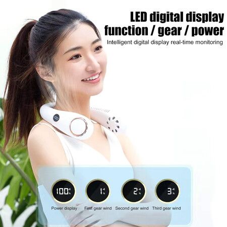 Portable Neck Fan USB With LED Display 4000mAh Battery Operated Ultra Quiet Hands Free USB Fan with 3 Speeds