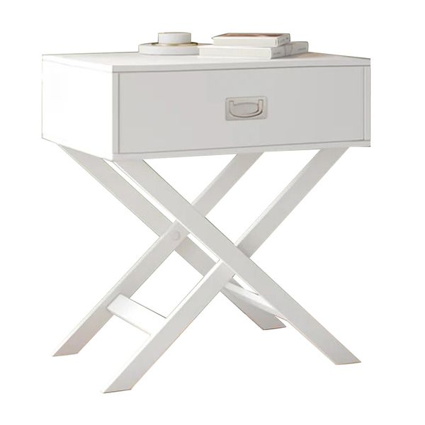 White Bedside End Table With Drawer Storage Cabinet Modern Small Nightstand Wooden Living Room