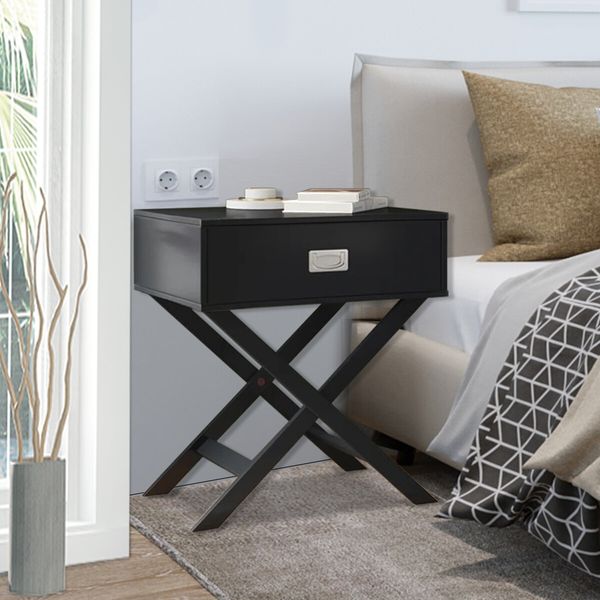 Black End Bedside Table With Drawer Modern Wooden Storage Cabinet Small Nightstand Living Room