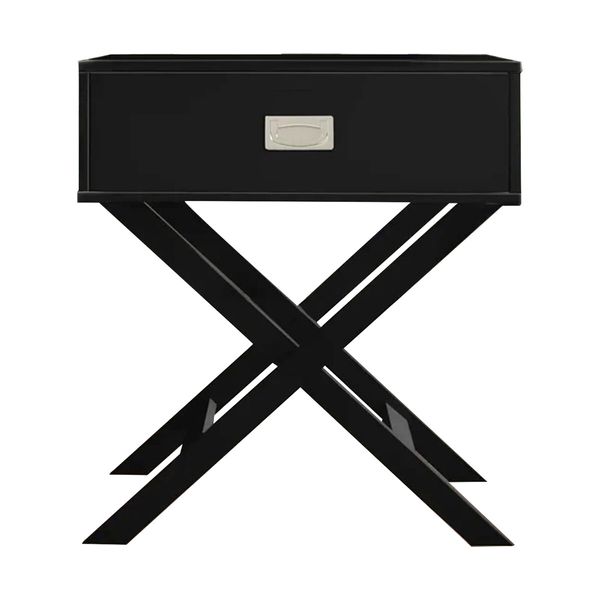 Black End Bedside Table With Drawer Modern Wooden Storage Cabinet Small Nightstand Living Room