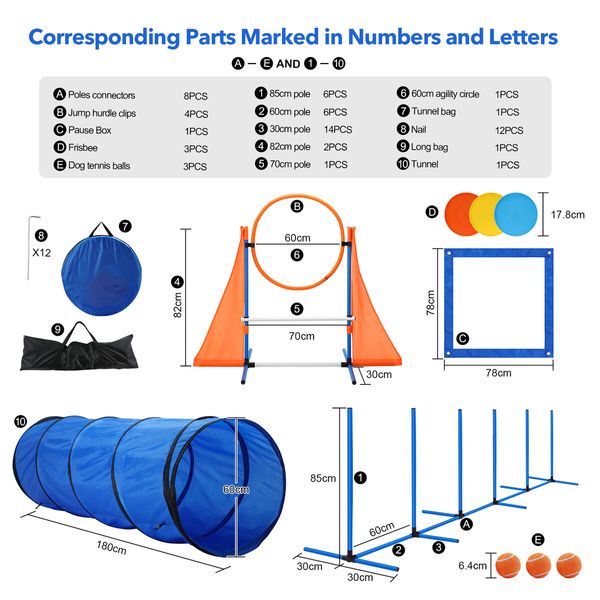 Dog Agility Equipment Obstacle Training Course 7 Set Pet Toys Supplies Hurdle Jump Tire Tunnel Pause Box Weave Poles Frisbees Balls Carry Bags