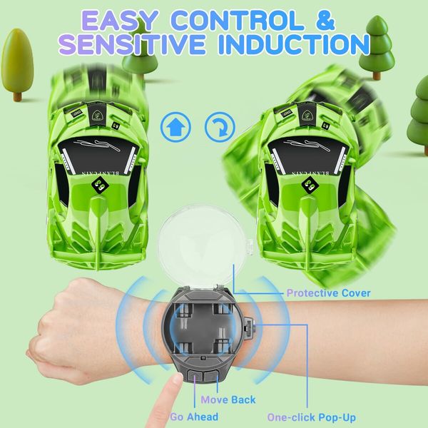 Mini Remote Control Car Watch Toys 2.4 GHz Cartoon RC Watch Racing USB Charging Hand Controlled for Boys Girls Birthday Gift (Green)