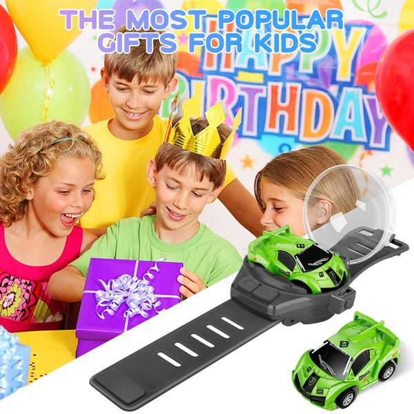 Mini Remote Control Car Watch Toys 2.4 GHz Cartoon RC Watch Racing USB Charging Hand Controlled for Boys Girls Birthday Gift (Green)