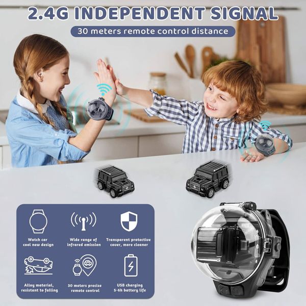 Rechargeable Mini Watch Remote Control Car 2.4 GHz Watch Racing Car Toy with USB Charging for Kids Interactive Toys?Black?