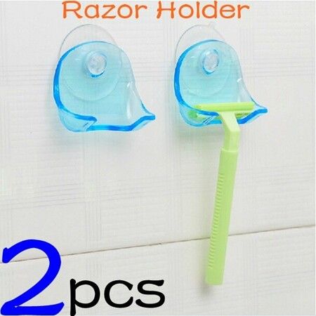 Plastic Super Suction Cup 2PCS Rack Clear Bathroom Holder Shaver Storage Rack Bracket