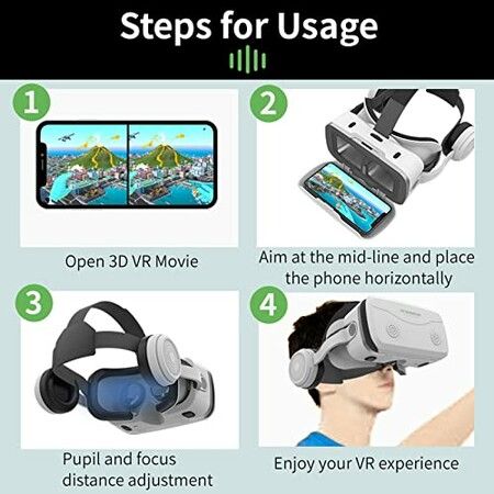 3D VR Virtual Goggles Glasses Reality Headset Compatible with iOS & Android Phone, UniversalAnti-Blue Headphones Gift (White)