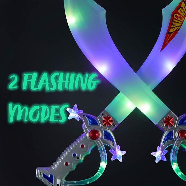 LED Light Up Flashing Buccaneer Swords with Motion Activated Sounds for Realistic Pirate Buccaneer Games