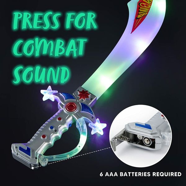 LED Light Up Flashing Buccaneer Swords with Motion Activated Sounds for Realistic Pirate Buccaneer Games