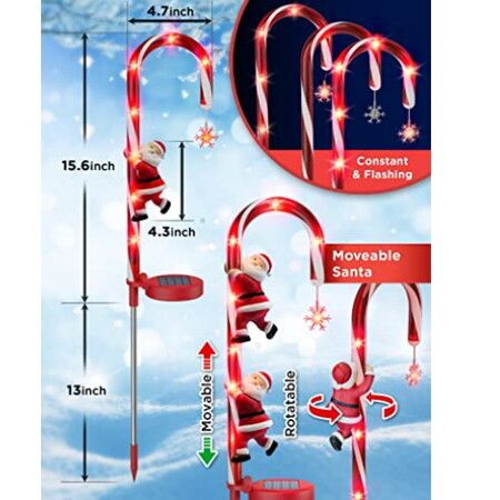 Solar Christmas Decorations Candy Cane Lights Outdoor Decor Stake with Modes 8 LED Lights for Garden Patio Yard Lawn 2 Packs