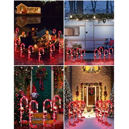 Solar Christmas Decorations Candy Cane Lights Outdoor Decor Stake with Modes 8 LED Lights for Garden Patio Yard Lawn 2 Packs