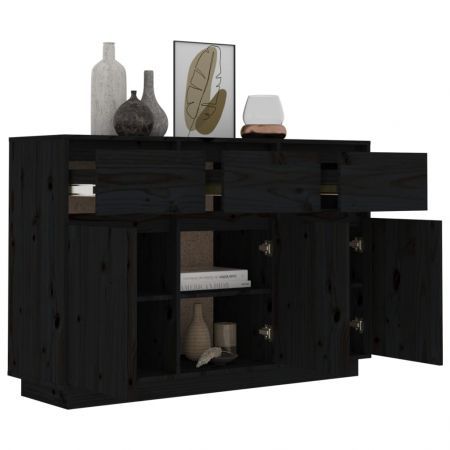 Sideboard Black 110x34x75 cm Solid Wood Pine