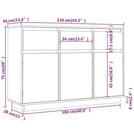 Sideboard Black 110x34x75 cm Solid Wood Pine