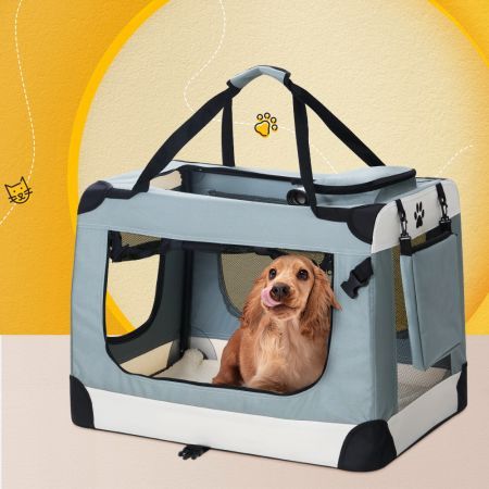 i.Pet Pet Carrier Soft Crate Dog Cat Travel 70x52CM Portable Foldable Car Large