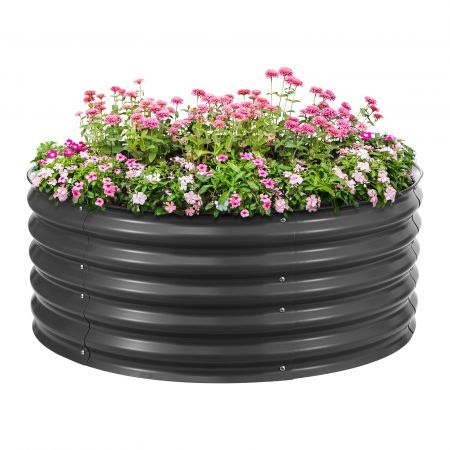 Round Raised Garden Bed Indoor Outdoor Planter Box Flower Herb Vegetable Green Holder for Balcony Window Patio Aluzinc Coated Metal  