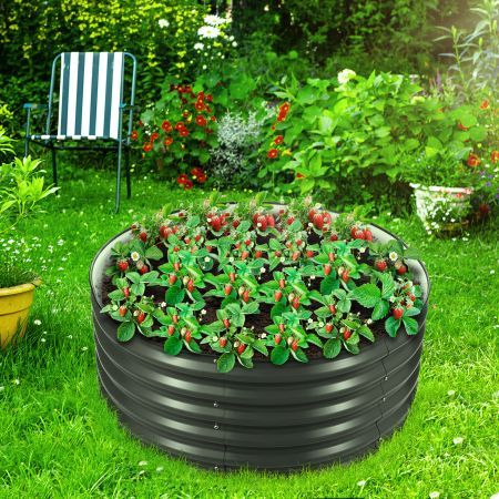 Round Raised Garden Bed Indoor Outdoor Planter Box Flower Herb Vegetable Green Holder for Balcony Window Patio Aluzinc Coated Metal  