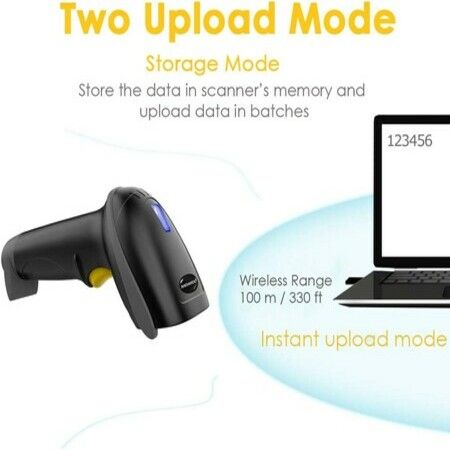 Wireless Barcode Scanner 328 Feet Transmission Distance USB Cordless 1D Laser Automatic Barcode Reader Handhold Bar Code Scanner with USB Receiver for Store,Supermarket,Warehouse