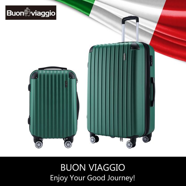 2 Piece Luggage Set Carry On Travel Suitcases Cabin Hard Shell Case Bags Lightweight Rolling Trolley with Wheels TSA Lock Green 