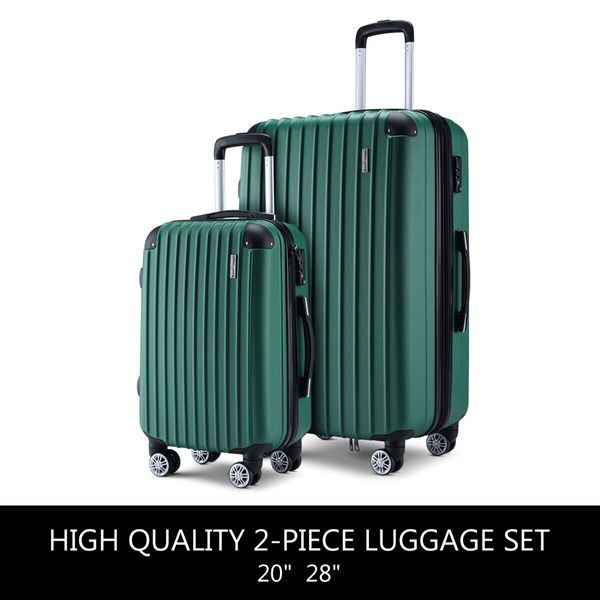 2 Piece Luggage Set Carry On Travel Suitcases Cabin Hard Shell Case Bags Lightweight Rolling Trolley with Wheels TSA Lock Green 