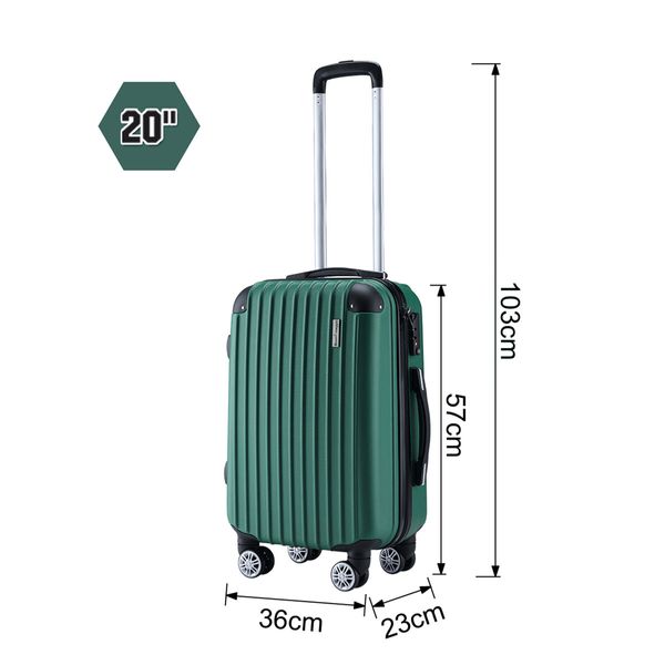 2 Piece Luggage Set Carry On Travel Suitcases Cabin Hard Shell Case Bags Lightweight Rolling Trolley with Wheels TSA Lock Green 