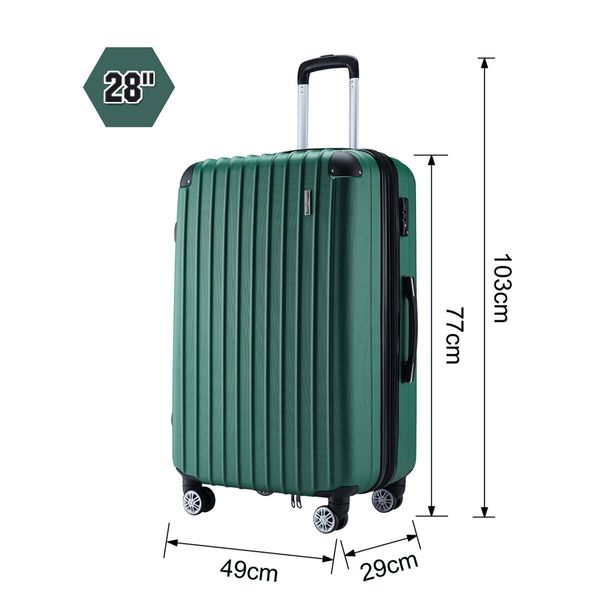 2 Piece Luggage Set Carry On Travel Suitcases Cabin Hard Shell Case Bags Lightweight Rolling Trolley with Wheels TSA Lock Green 