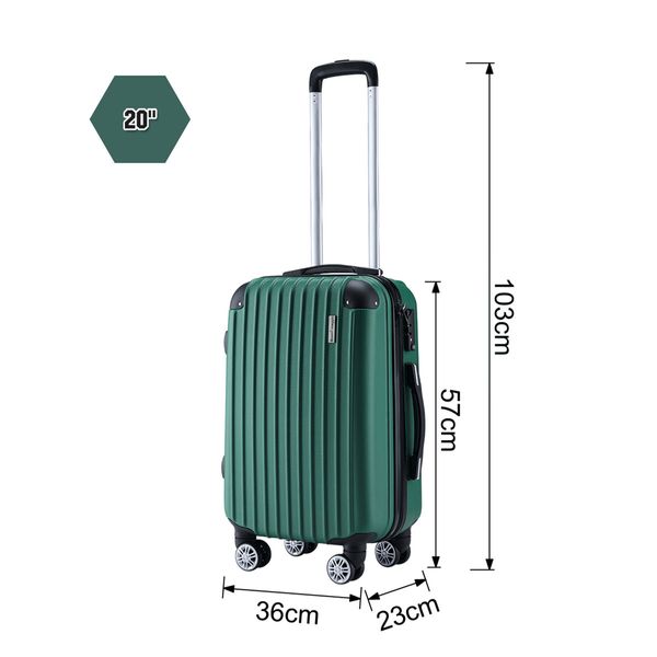 3 Piece Luggage Set Carry On Suitcases Travel Cabin Bags Hard Shell Case with Wheels Lightweight Rolling Trolley TSA Lock 2 Covers Green