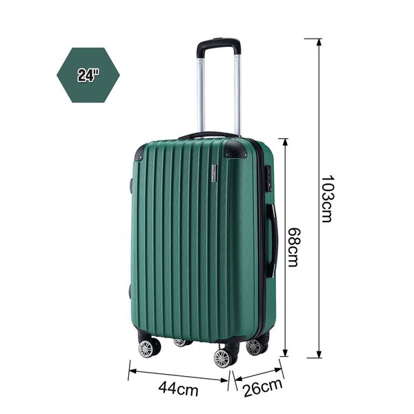 3 Piece Luggage Set Carry On Suitcases Travel Cabin Bags Hard Shell Case with Wheels Lightweight Rolling Trolley TSA Lock 2 Covers Green