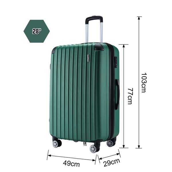 3 Piece Luggage Set Carry On Suitcases Travel Cabin Bags Hard Shell Case with Wheels Lightweight Rolling Trolley TSA Lock 2 Covers Green