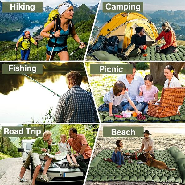 Double Camping Sleeping Pad,Inflatable Camping Pad Foot Press Ultralight 2 Person Camping Mat with Pillow for Camping Hiking Traveling Backpacking Tent