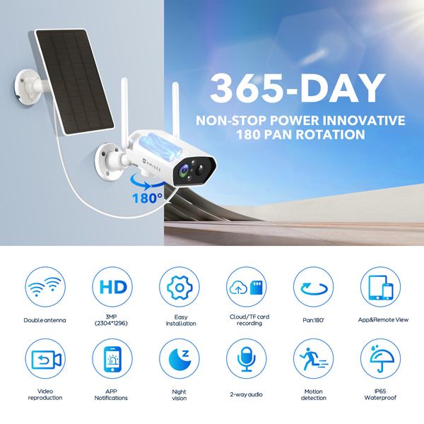 Solar Home Security Camera System House Wireless CCTV IP WiFi Outdoor Indoor 3MP 2K Night Vision AI Motion Detection 2-Way Audio