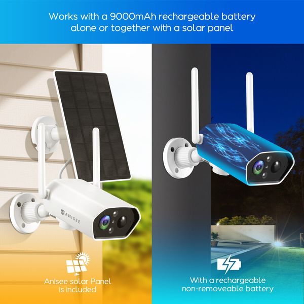 Solar Home Security Camera System House Wireless CCTV IP WiFi Outdoor Indoor 3MP 2K Night Vision AI Motion Detection 2-Way Audio