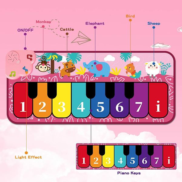 Kids Piano Mat, Music Keyboard Play Mat with 5 Animal Sounds, Electronic Touch Musical Mat, Early Education Learning Toy