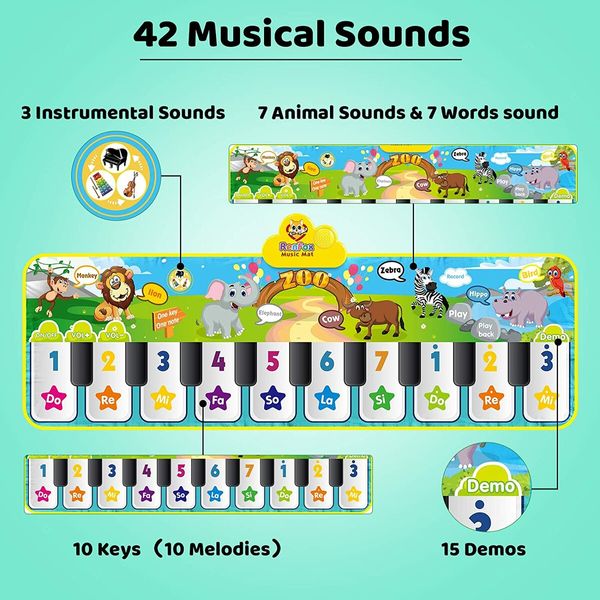 Baby Musical Mats with 42 Musical Sounds, Piano Keyboard Dance Mat for Kids, Tactile Play Blanket, Early Education Toys Gift