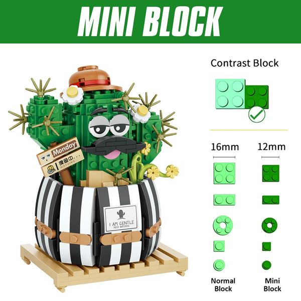 578 Pcs Mini Bulbous Cactus Bonsai Building Blocks Set DIY Decoration Artificial Flowers Bouquet Plant Building Bricks Toy