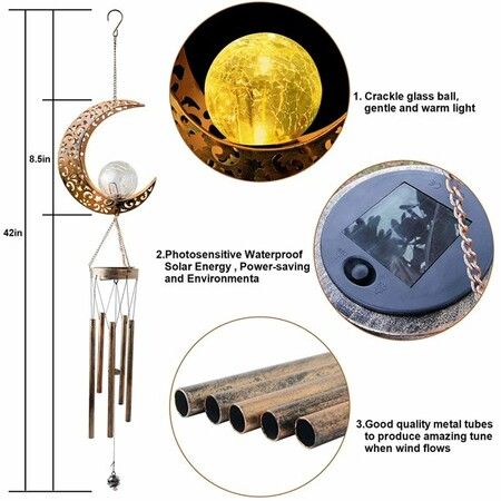 Wind Chimes for Outdoor, Moon Wind Chimes with Glass Ball Crackle for Christmas Gifts Decorations