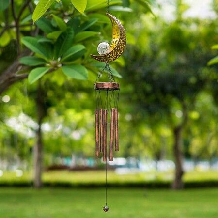 Wind Chimes for Outdoor, Moon Wind Chimes with Glass Ball Crackle for Christmas Gifts Decorations