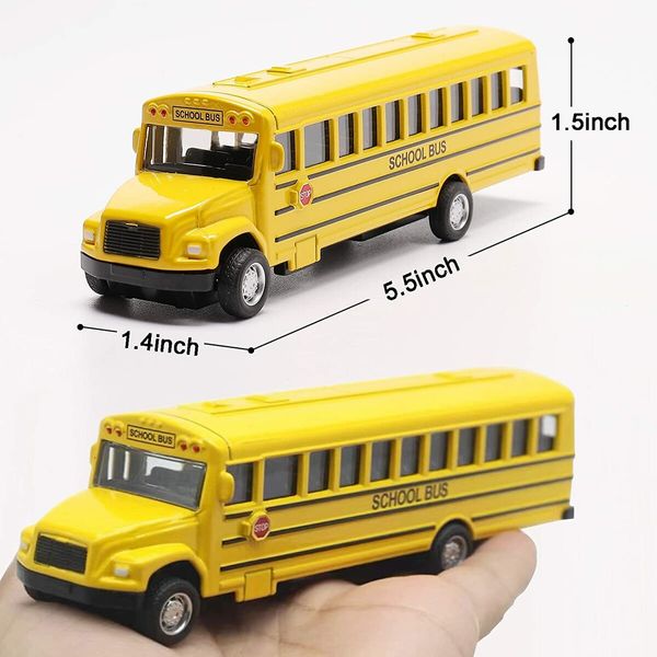 14CM Pull Back Yellow School Bus Toy Playset for Boys Girls Kids Toddlers