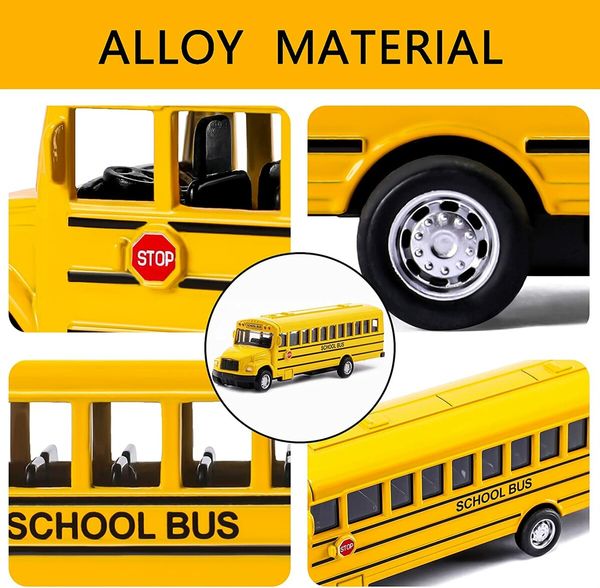 14CM Pull Back Yellow School Bus Toy Playset for Boys Girls Kids Toddlers