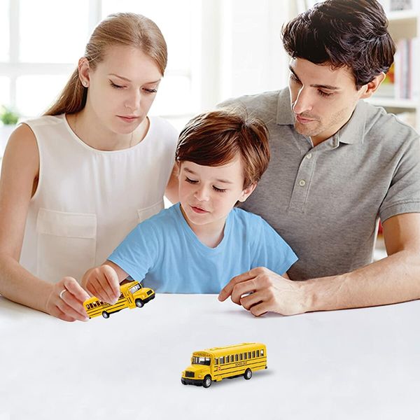 14CM Pull Back Yellow School Bus Toy Playset for Boys Girls Kids Toddlers