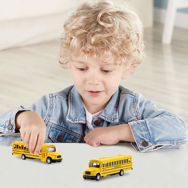 14CM Pull Back Yellow School Bus Toy Playset for Boys Girls Kids Toddlers