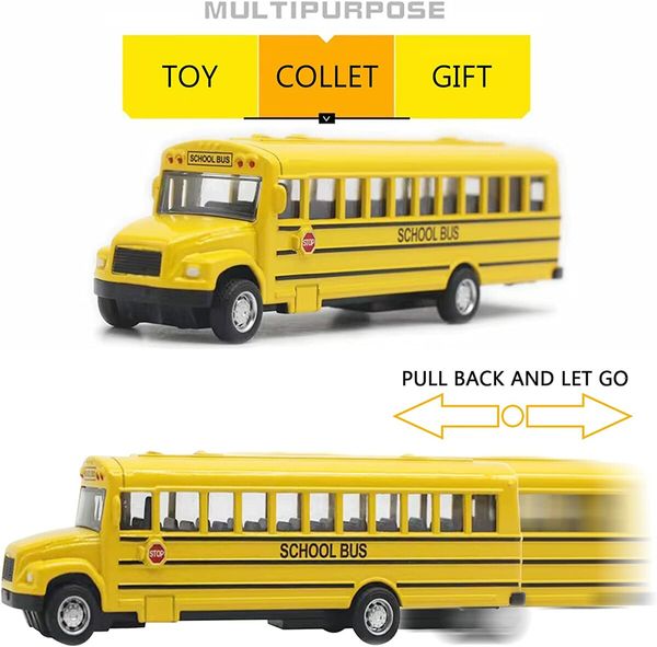 14CM Pull Back Yellow School Bus Toy Playset for Boys Girls Kids Toddlers