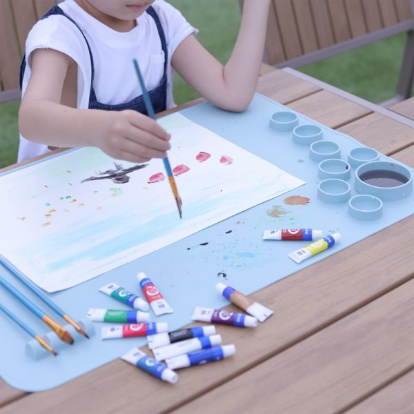 Silicone Craft Mat for Resin Casting 40*60cm  Non Stick Silicone Sheet with Cleaning Cut for Oil Painting, Art, Clay and Play(blue)