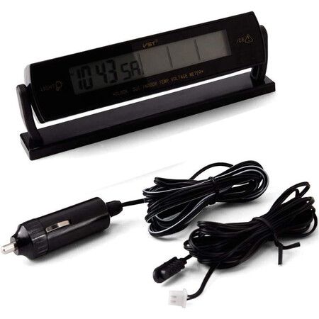 Multifunctional Car Clock Calendar Blue Backlight Inside Outside Voltmeter Thermometer Voltage Meter