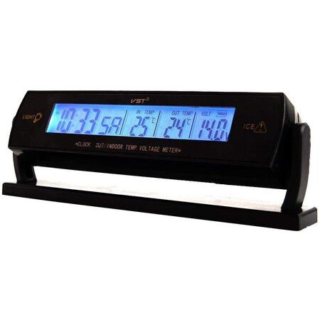 Multifunctional Car Clock Calendar Blue Backlight Inside Outside Voltmeter Thermometer Voltage Meter